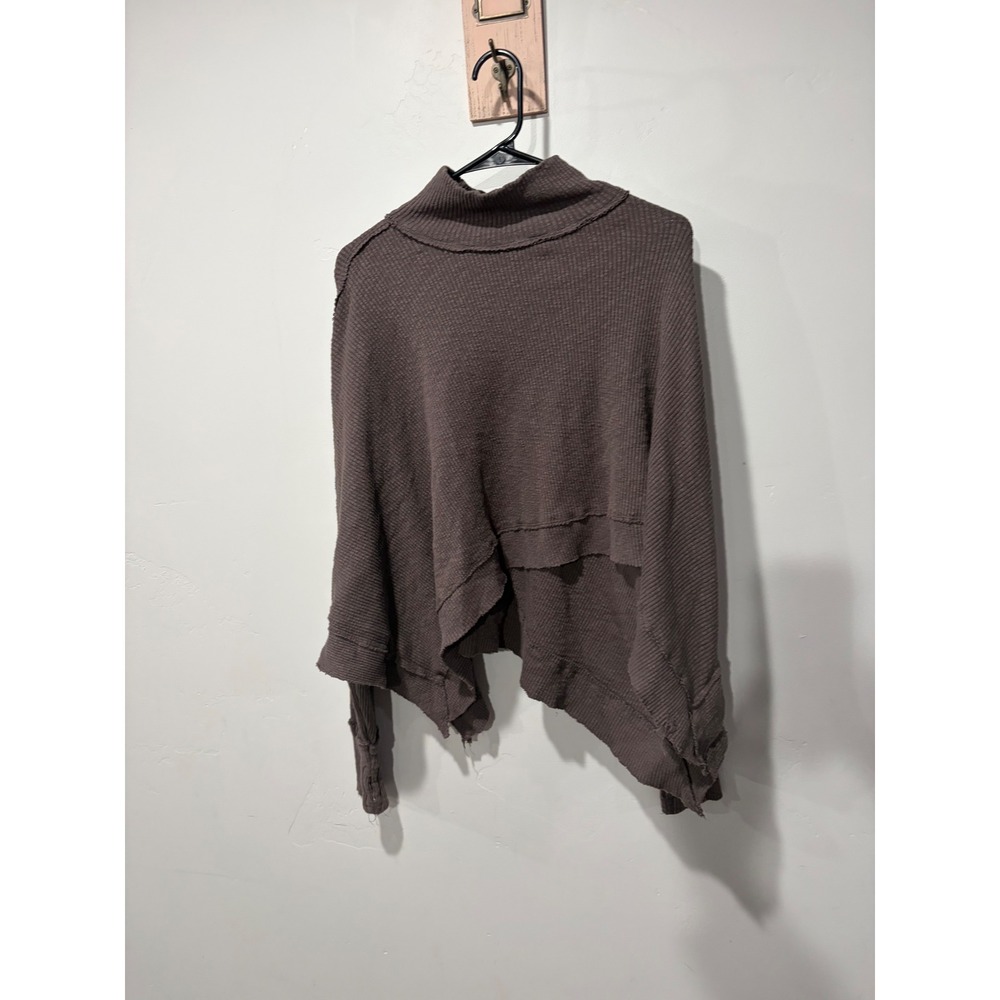 We The Free Free People Brown Waffle Knit Mock Neck Asymmetrical Thermal Large